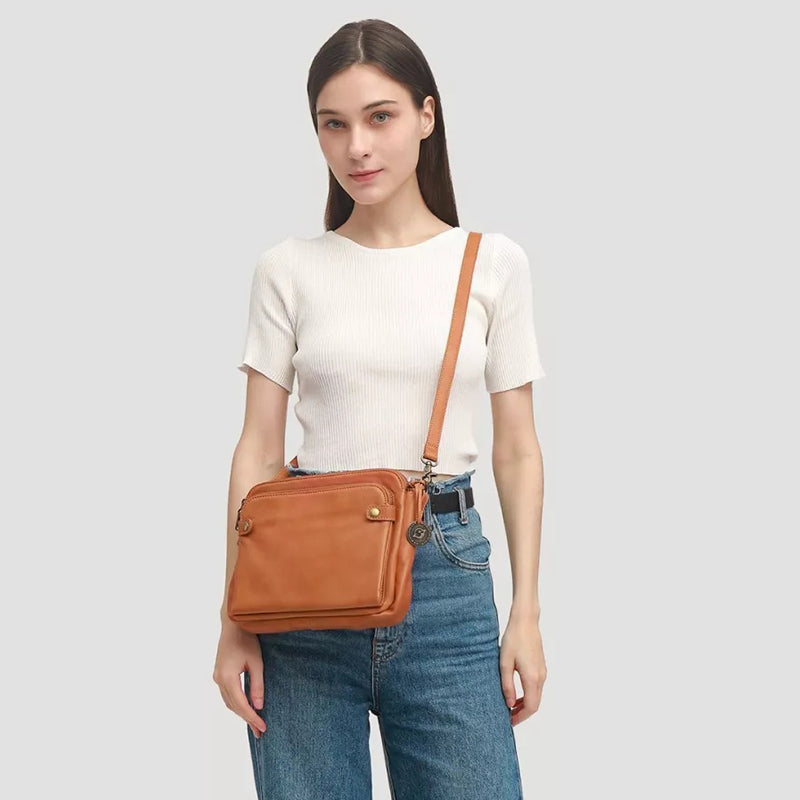 Three-Layer Leather Crossbody Shoulder