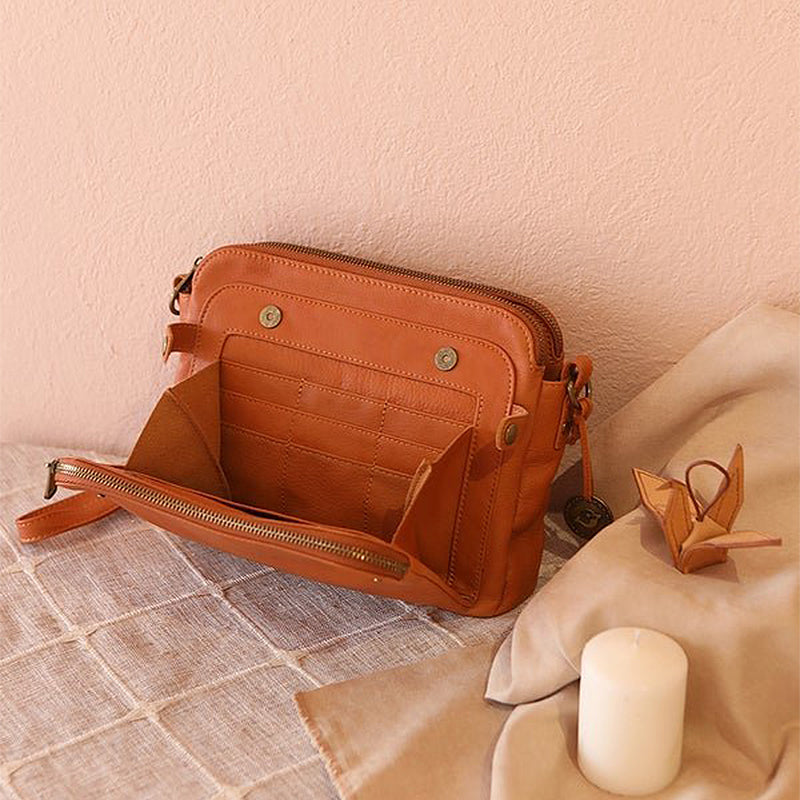 Three-Layer Leather Crossbody Shoulder