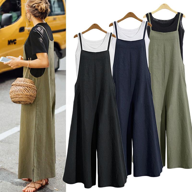 Summer Ladies Casual Loose Solid Tank Jumpsuit