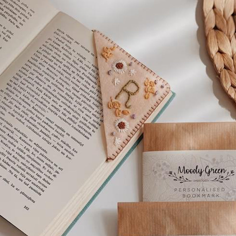 Hand Embroidered Personalized Corner Bookmark